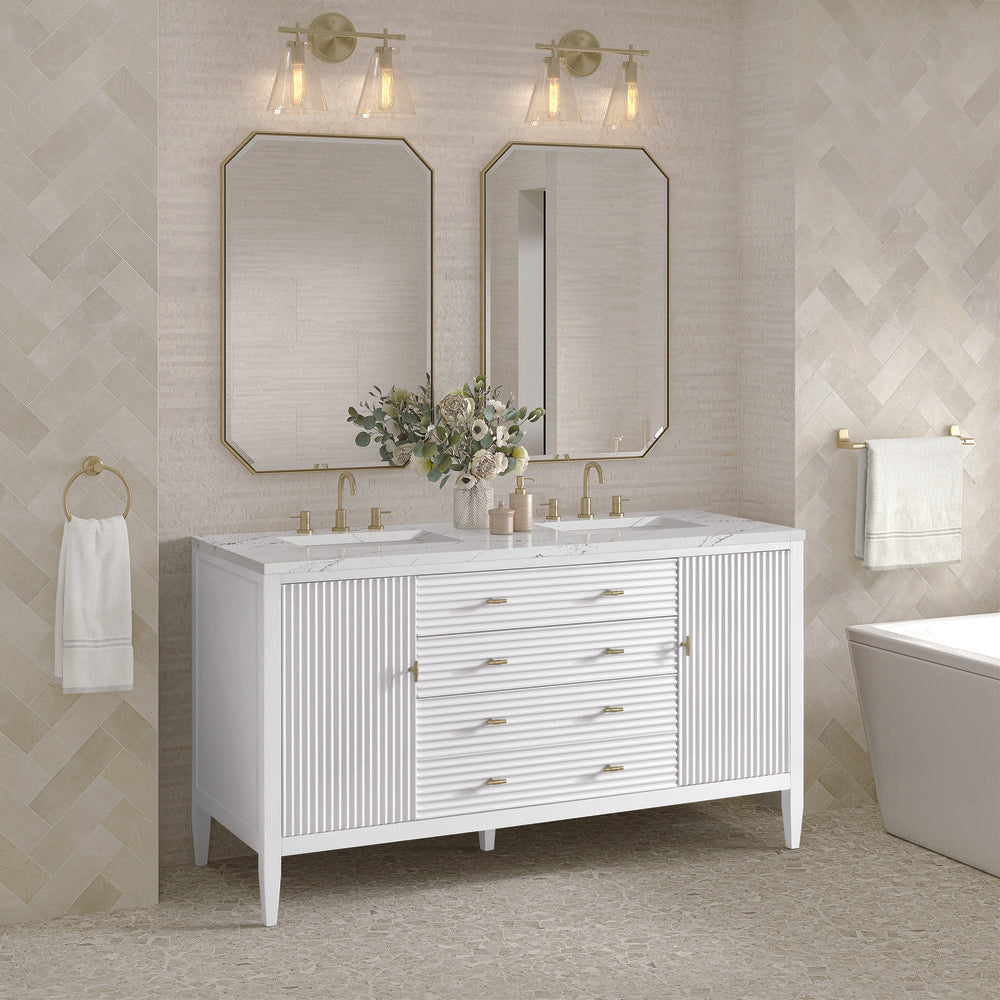 James Martin - Myrrin 60" Double Vanity, Bright White w/ 3 CM Ethereal Noctis Silestone Top - 485-V60D-BW-3ENC view 4
