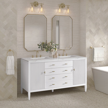 James Martin - Myrrin 60" Double Vanity, Bright White w/ 3 CM Ethereal Noctis Silestone Top - 485-V60D-BW-3ENC view 4