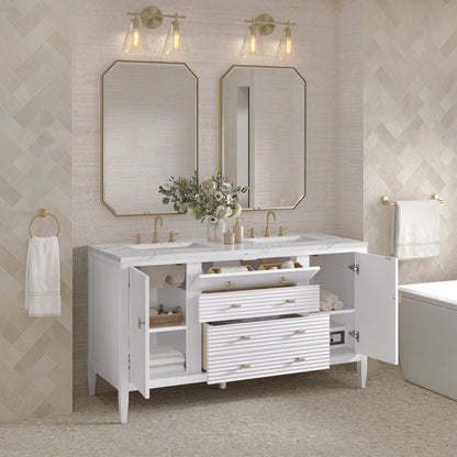 James Martin - Myrrin 60" Double Vanity, Bright White w/ 3 CM Ethereal Noctis Silestone Top - 485-V60D-BW-3ENC view 5