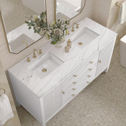 James Martin - Myrrin 60" Double Vanity, Bright White w/ 3 CM Ethereal Noctis Silestone Top - 485-V60D-BW-3ENC view 7