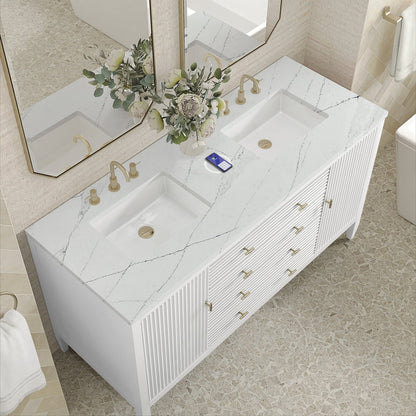 James Martin - Myrrin 60" Double Vanity, Bright White w/ 3 CM Ethereal Noctis Silestone Top w/FreePower Wireless Charger - 485-V60D-BW-FENC view 8