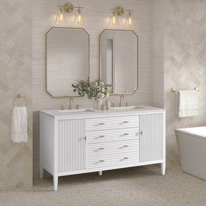 James Martin - Myrrin 60" Double Vanity, Bright White w/ 3 CM Lime Delight Silestone Top - 485-V60D-BW-3LDL view 4