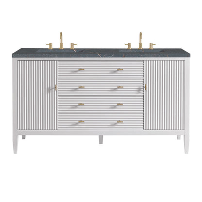 James Martin - Myrrin 60" Double Vanity, Bright White w/ 3 CM Parisien Bleu Silestone Top - 485-V60D-BW-3PBL view 1
