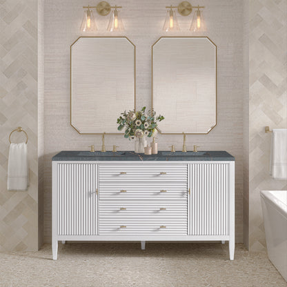 James Martin - Myrrin 60" Double Vanity, Bright White w/ 3 CM Parisien Bleu Silestone Top - 485-V60D-BW-3PBL view 3