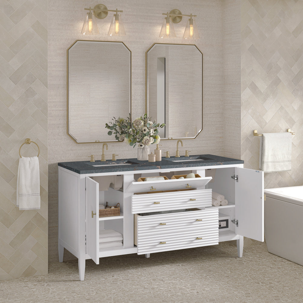James Martin - Myrrin 60" Double Vanity, Bright White w/ 3 CM Parisien Bleu Silestone Top - 485-V60D-BW-3PBL view 5