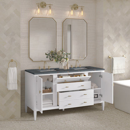 James Martin - Myrrin 60" Double Vanity, Bright White w/ 3 CM Parisien Bleu Silestone Top - 485-V60D-BW-3PBL view 5