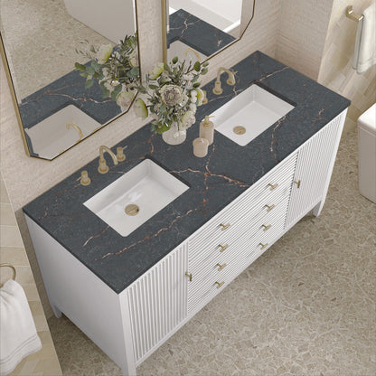 James Martin - Myrrin 60" Double Vanity, Bright White w/ 3 CM Parisien Bleu Silestone Top - 485-V60D-BW-3PBL view 7