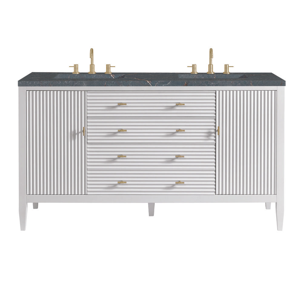 James Martin - Myrrin 60" Double Vanity, Bright White w/ 3 CM Parisien Bleu Silestone Top w/FreePower Wireless Charger - 485-V60D-BW-FPBL view 1