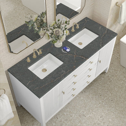 James Martin - Myrrin 60" Double Vanity, Bright White w/ 3 CM Parisien Bleu Silestone Top w/FreePower Wireless Charger - 485-V60D-BW-FPBL view 8