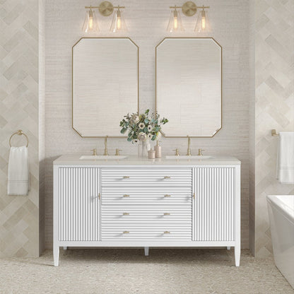 James Martin - Myrrin 60" Double Vanity, Bright White, w/ 3 CM Siberian Silestone Top - 485-V60D-BW-3SFR view 3