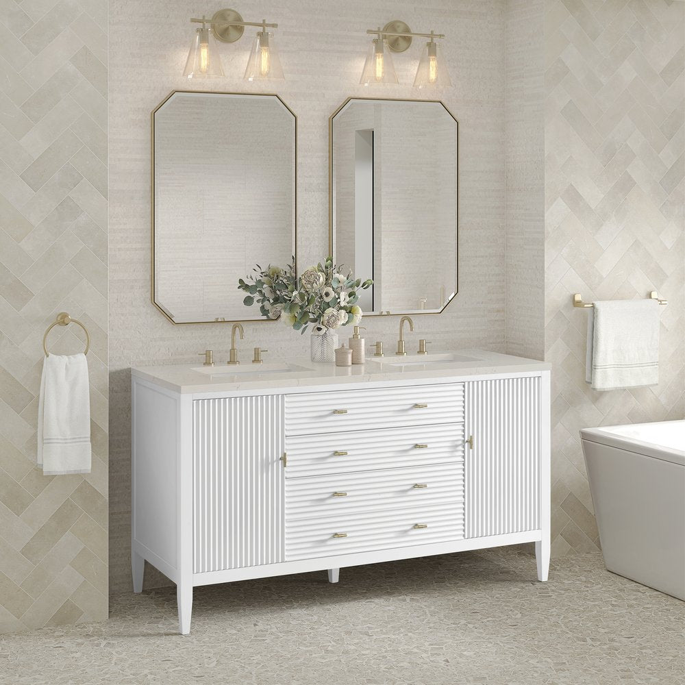 James Martin - Myrrin 60" Double Vanity, Bright White, w/ 3 CM Siberian Silestone Top - 485-V60D-BW-3SFR view 4