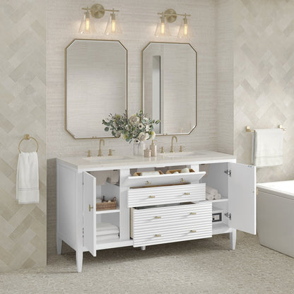 James Martin - Myrrin 60" Double Vanity, Bright White, w/ 3 CM Siberian Silestone Top - 485-V60D-BW-3SFR view 5