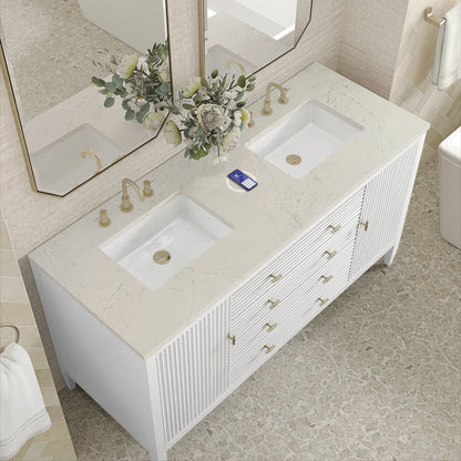 James Martin - Myrrin 60" Double Vanity, Bright White, w/ 3 CM Siberian Silestone Top w/FreePower Wireless Charger - 485-V60D-BW-FSFR view 7