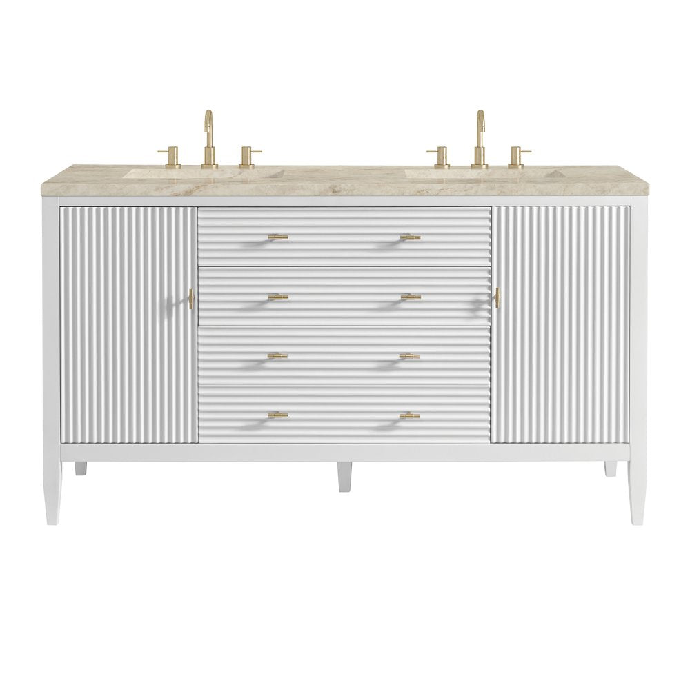 James Martin - Myrrin 60" Double Vanity, Bright White, w/ 3 CM Tajnar Eclos Top - 485-V60D-BW-3TJR view 1