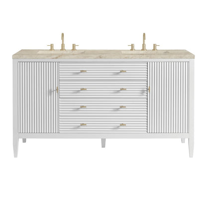 James Martin - Myrrin 60" Double Vanity, Bright White, w/ 3 CM Tajnar Eclos Top - 485-V60D-BW-3TJR view 1