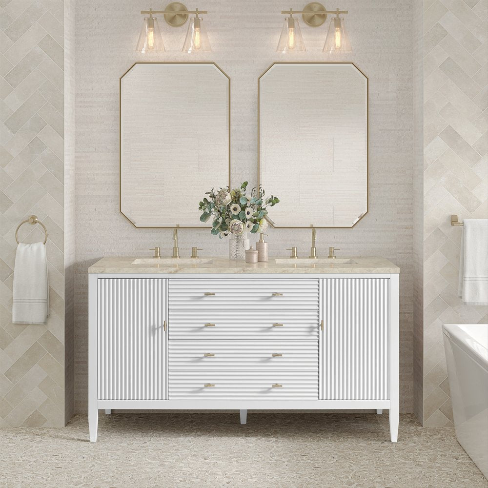 James Martin - Myrrin 60" Double Vanity, Bright White, w/ 3 CM Tajnar Eclos Top - 485-V60D-BW-3TJR view 3