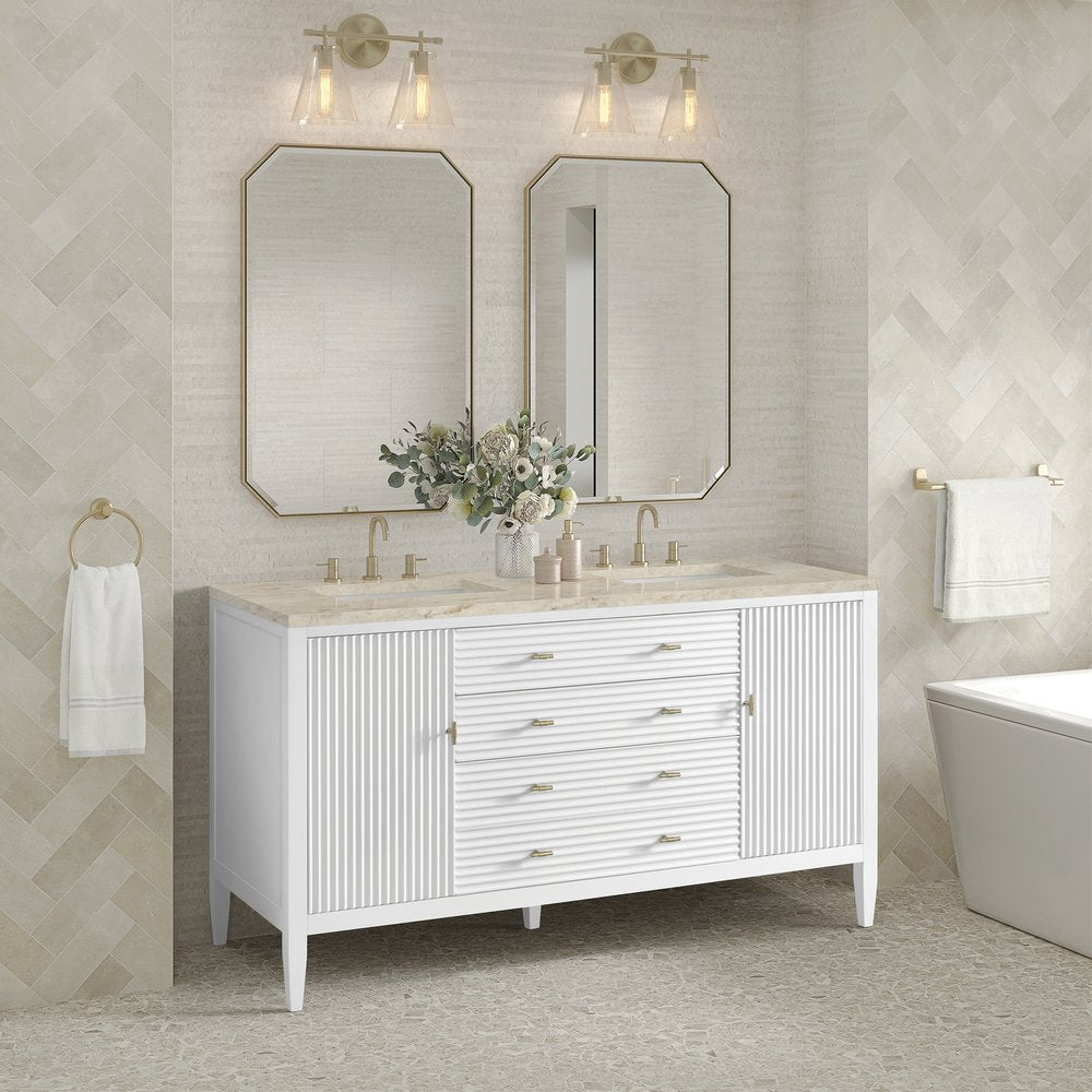 James Martin - Myrrin 60" Double Vanity, Bright White, w/ 3 CM Tajnar Eclos Top - 485-V60D-BW-3TJR view 4