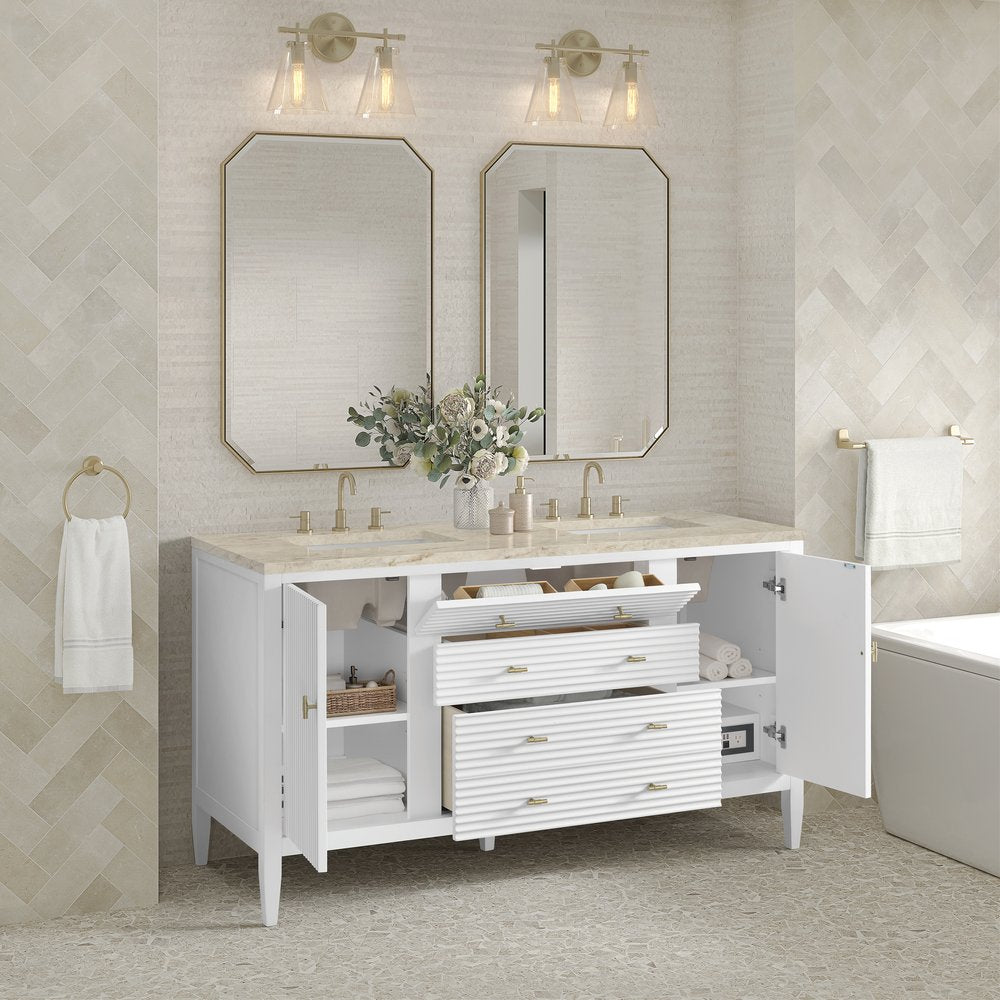 James Martin - Myrrin 60" Double Vanity, Bright White, w/ 3 CM Tajnar Eclos Top - 485-V60D-BW-3TJR view 5