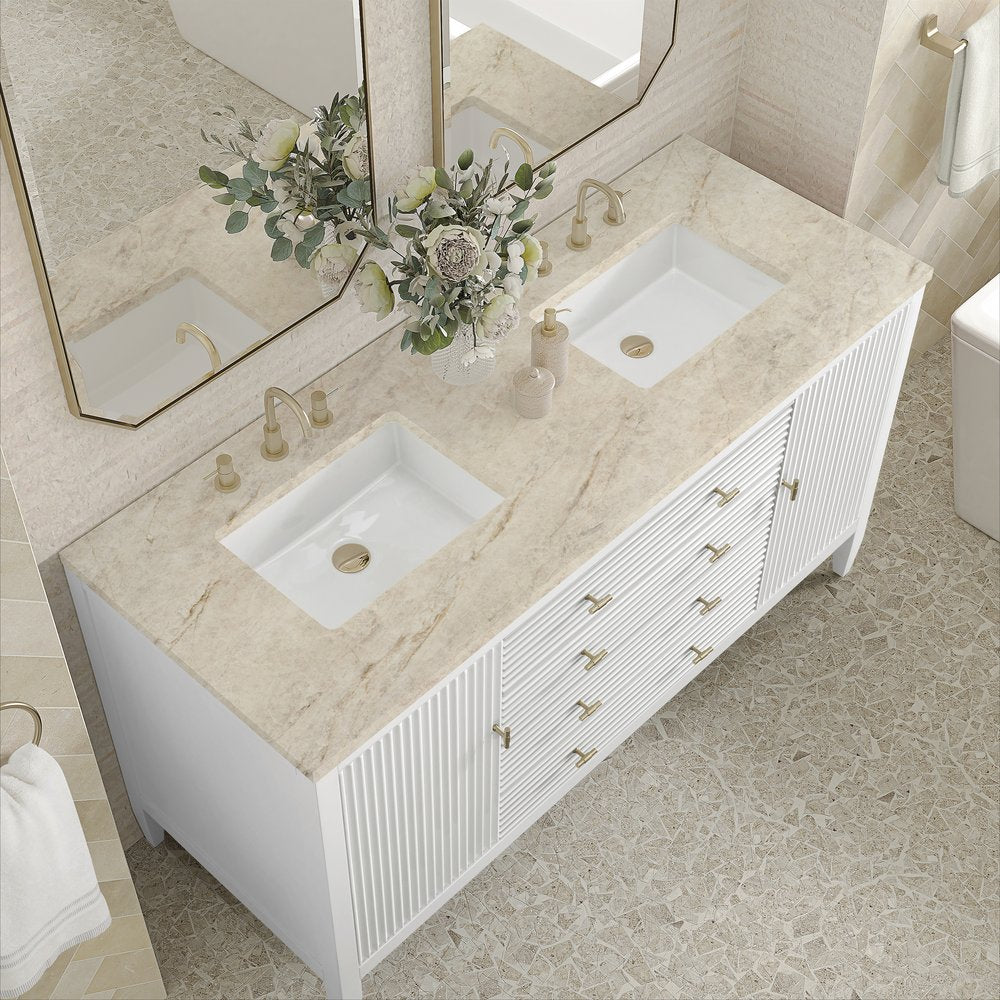 James Martin - Myrrin 60" Double Vanity, Bright White, w/ 3 CM Tajnar Eclos Top - 485-V60D-BW-3TJR view 7