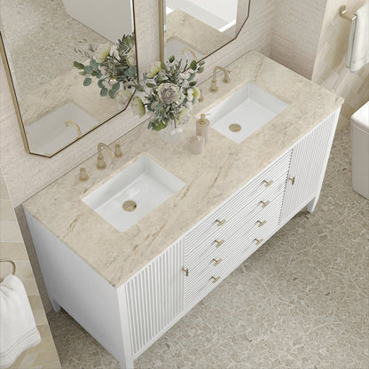 James Martin - Myrrin 60" Double Vanity, Bright White, w/ 3 CM Tajnar Eclos Top - 485-V60D-BW-3TJR view 7