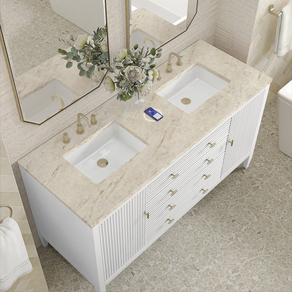 James Martin - Myrrin 60" Double Vanity, Bright White, w/ 3 CM Tajnar Eclos Top w/FreePower Wireless Charger - 485-V60D-BW-FTJR view 7