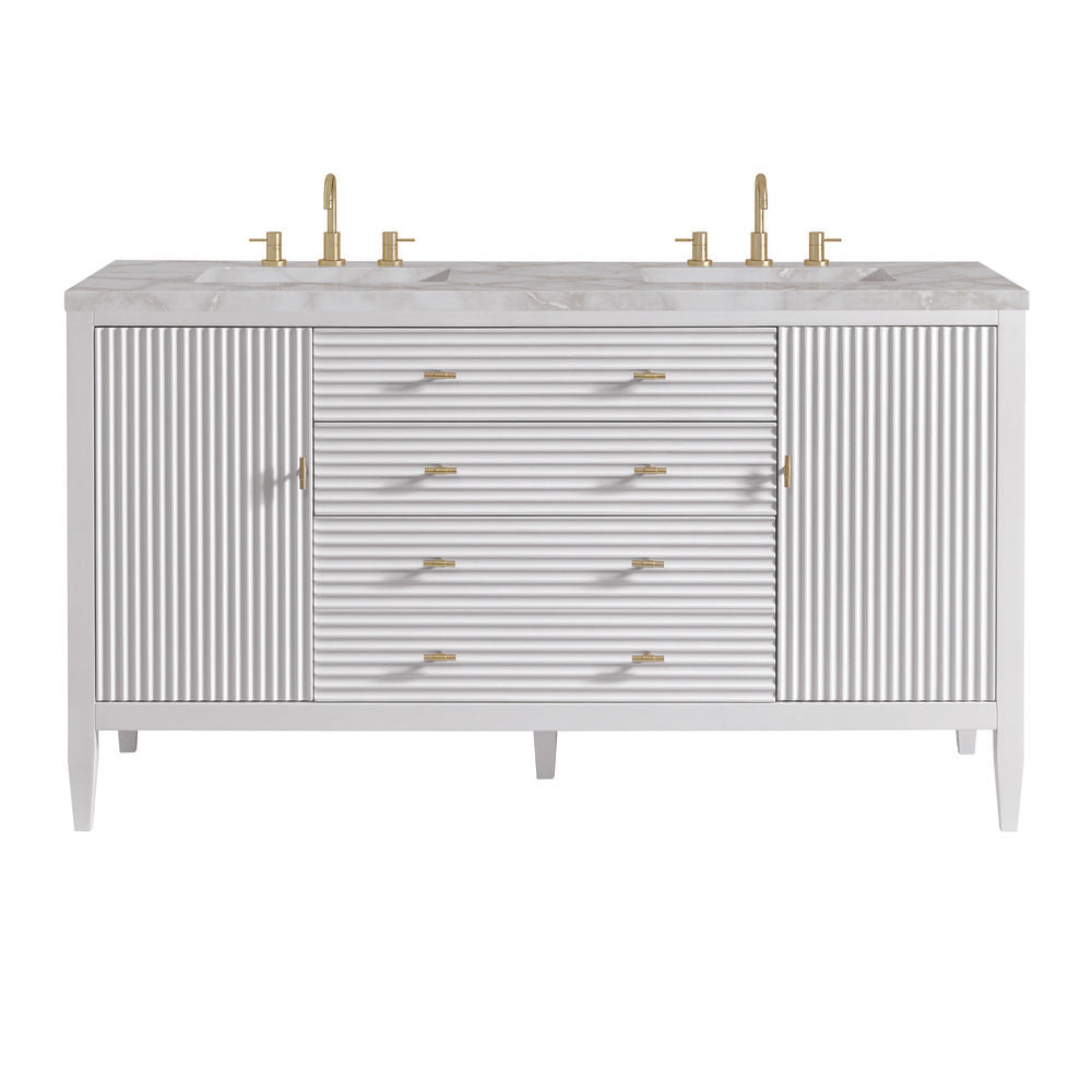 James Martin - Myrrin 60" Double Vanity, Bright White w/ 3 CM Victorian Silver Silestone Top - 485-V60D-BW-3VSL view 1
