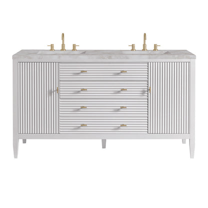 James Martin - Myrrin 60" Double Vanity, Bright White w/ 3 CM Victorian Silver Silestone Top - 485-V60D-BW-3VSL view 1
