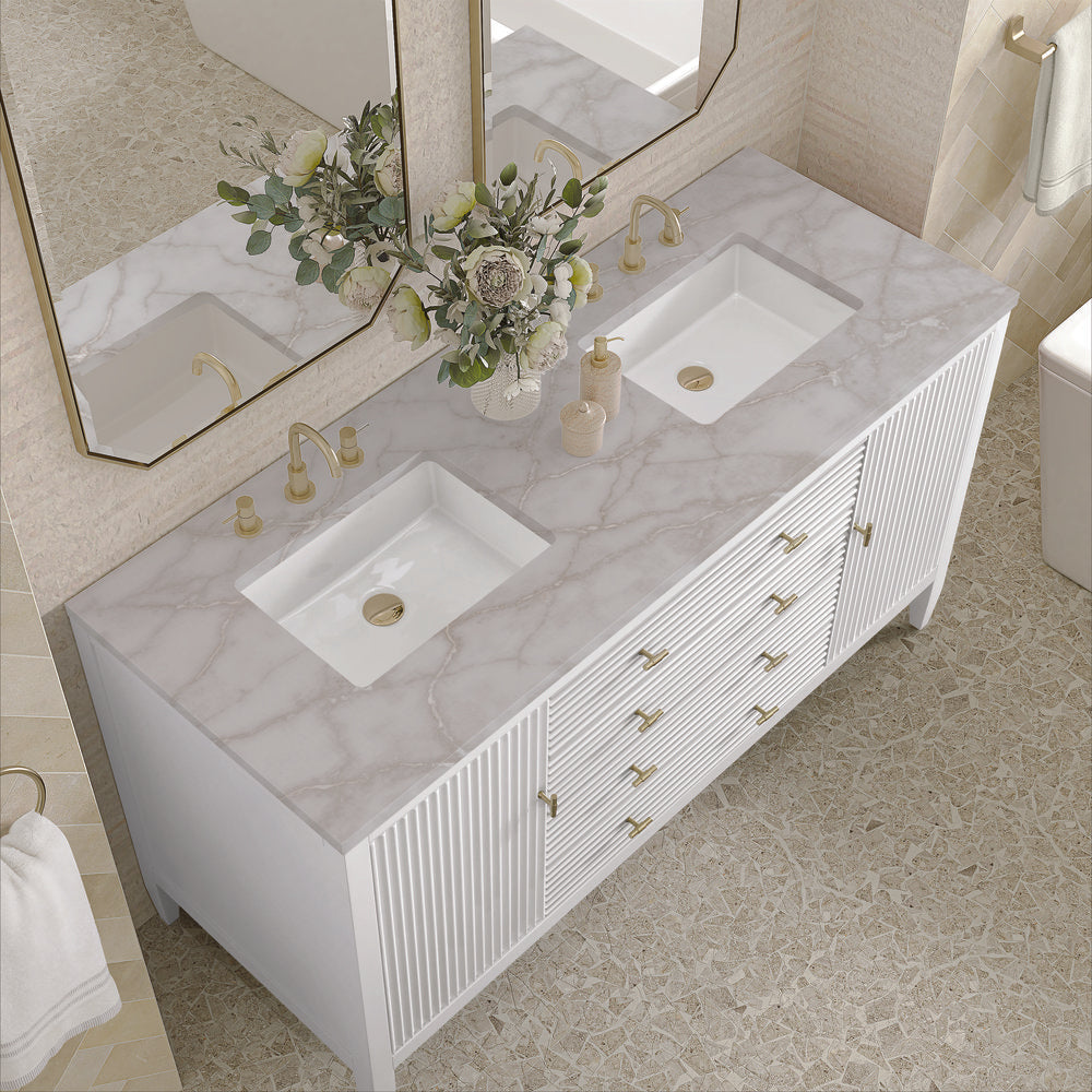 James Martin - Myrrin 60" Double Vanity, Bright White w/ 3 CM Victorian Silver Silestone Top - 485-V60D-BW-3VSL view 7