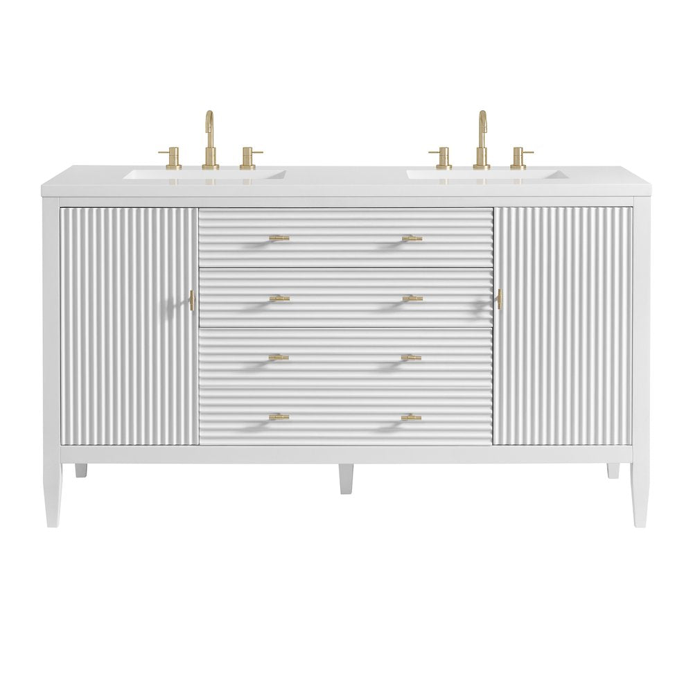 James Martin - Myrrin 60" Double Vanity, Bright White w/ 3 CM White Zeus Silestone Top - 485-V60D-BW-3WZ view 1