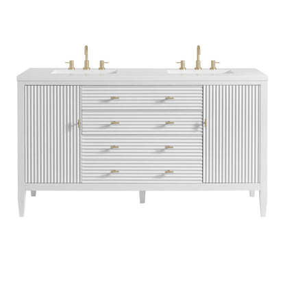 James Martin - Myrrin 60" Double Vanity, Bright White w/ 3 CM White Zeus Silestone Top - 485-V60D-BW-3WZ view 1