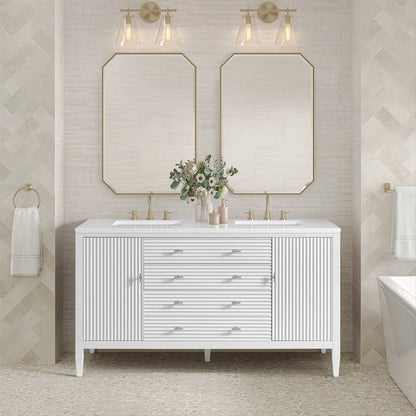 James Martin - Myrrin 60" Double Vanity, Bright White w/ 3 CM White Zeus Silestone Top - 485-V60D-BW-3WZ view 3