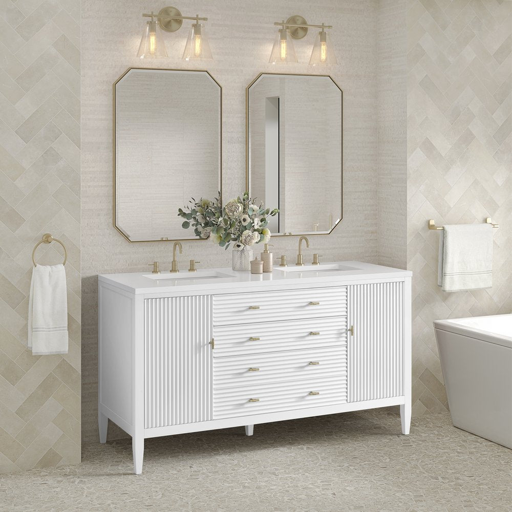 James Martin - Myrrin 60" Double Vanity, Bright White w/ 3 CM White Zeus Silestone Top - 485-V60D-BW-3WZ view 4