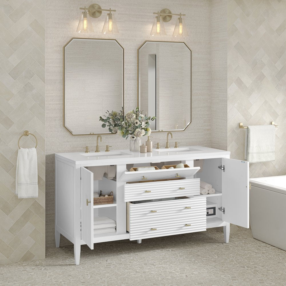 James Martin - Myrrin 60" Double Vanity, Bright White w/ 3 CM White Zeus Silestone Top - 485-V60D-BW-3WZ view 5