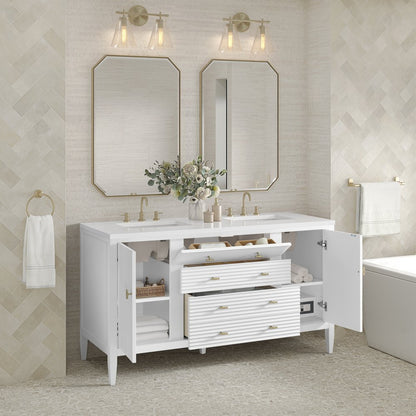 James Martin - Myrrin 60" Double Vanity, Bright White w/ 3 CM White Zeus Silestone Top - 485-V60D-BW-3WZ view 5