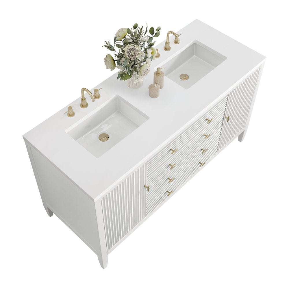 James Martin - Myrrin 60" Double Vanity, Bright White w/ 3 CM White Zeus Silestone Top - 485-V60D-BW-3WZ view 8