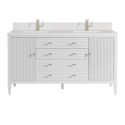 James Martin - Myrrin 60" Double Vanity, Bright White w/ Single Hole 3 CM White Zeus Silestone Top & Backsplash - 485-V60D-BW-1WZ view 1