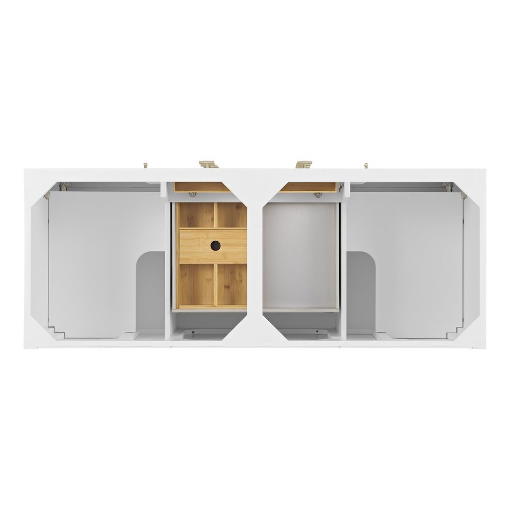 James Martin - Myrrin 60" Double Vanity, Bright White w/ Single Hole 3 CM White Zeus Silestone Top & Backsplash - 485-V60D-BW-1WZ view 4