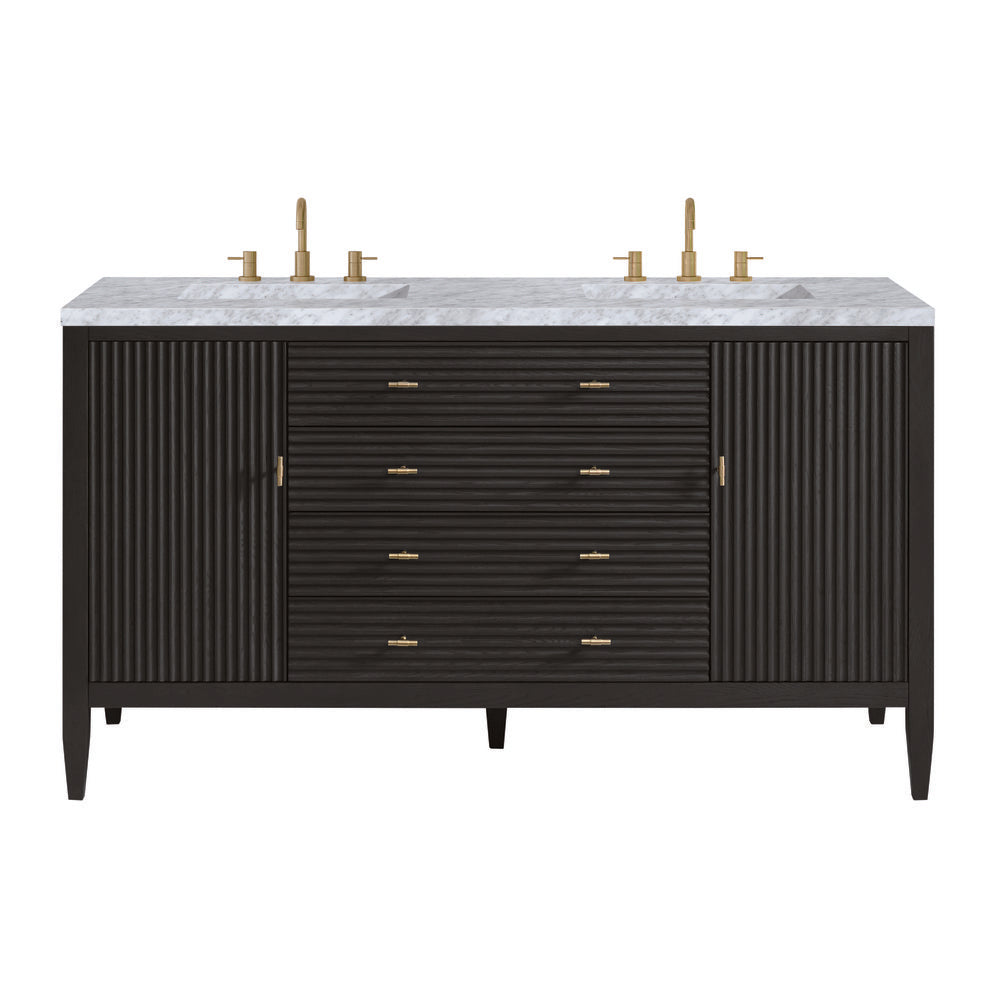 James Martin - Myrrin 60" Double Vanity, Carbon Oak w/ 3 CM Carrara White Marble Top - 485-V60D-CBO-3CAR view 1