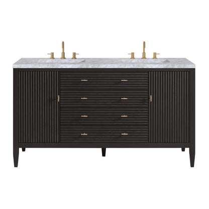 James Martin - Myrrin 60" Double Vanity, Carbon Oak w/ 3 CM Carrara White Marble Top - 485-V60D-CBO-3CAR view 1