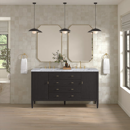 James Martin - Myrrin 60" Double Vanity, Carbon Oak w/ 3 CM Carrara White Marble Top - 485-V60D-CBO-3CAR view 3