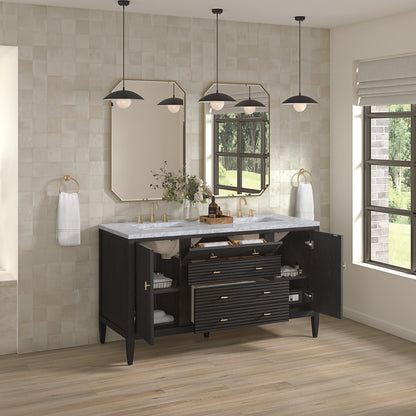 James Martin - Myrrin 60" Double Vanity, Carbon Oak w/ 3 CM Carrara White Marble Top - 485-V60D-CBO-3CAR view 5
