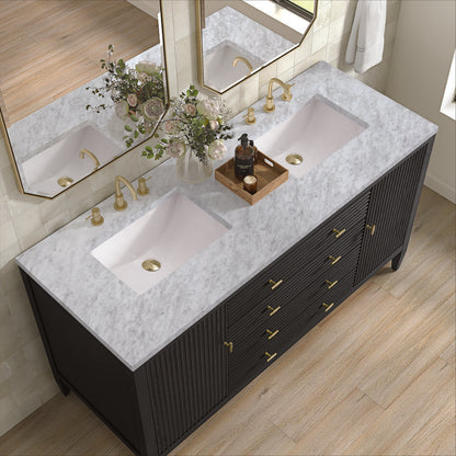 James Martin - Myrrin 60" Double Vanity, Carbon Oak w/ 3 CM Carrara White Marble Top - 485-V60D-CBO-3CAR view 7