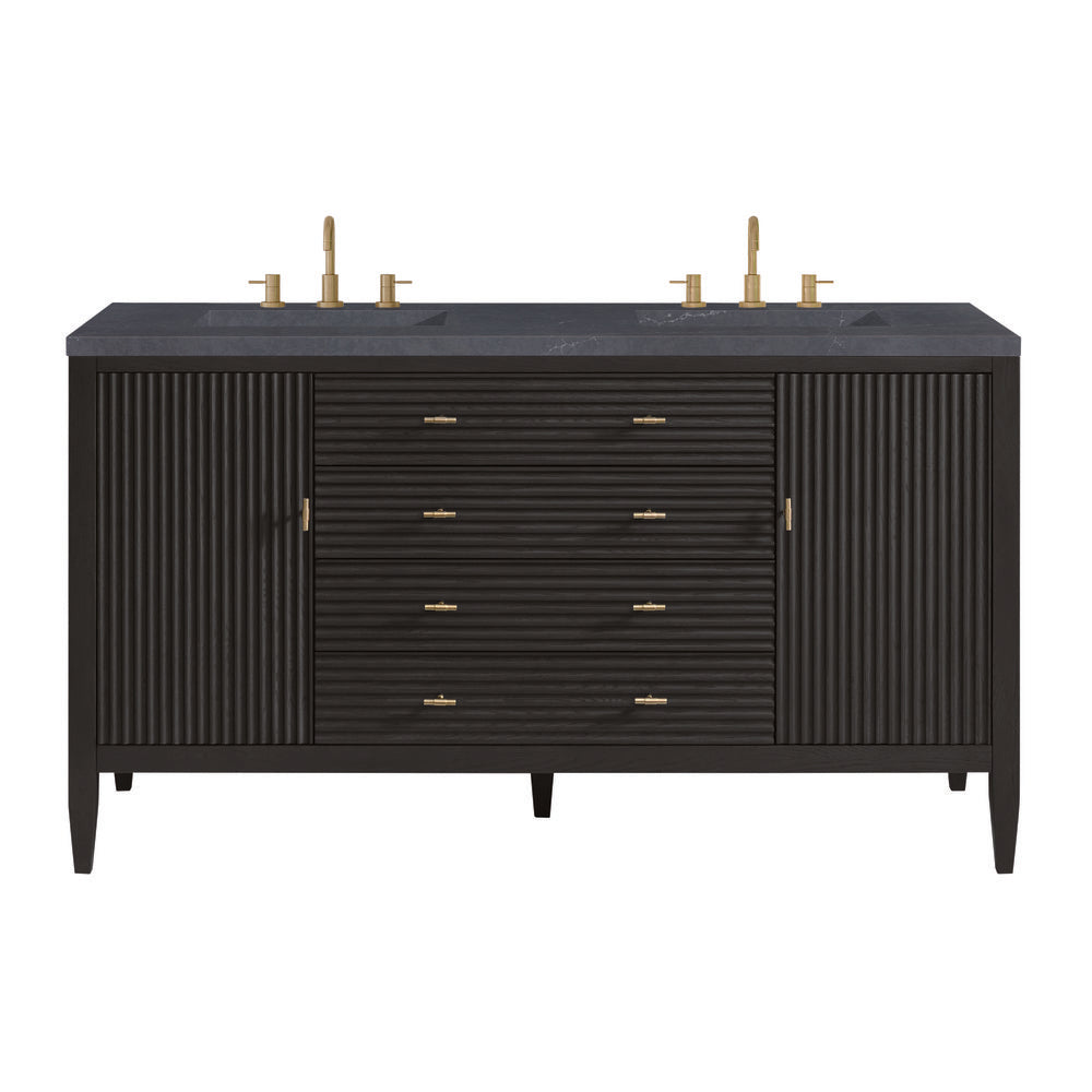 James Martin - Myrrin 60" Double Vanity, Carbon Oak w/ 3 CM Charcoal Soapstone Silestone Top - 485-V60D-CBO-3CSP view 1