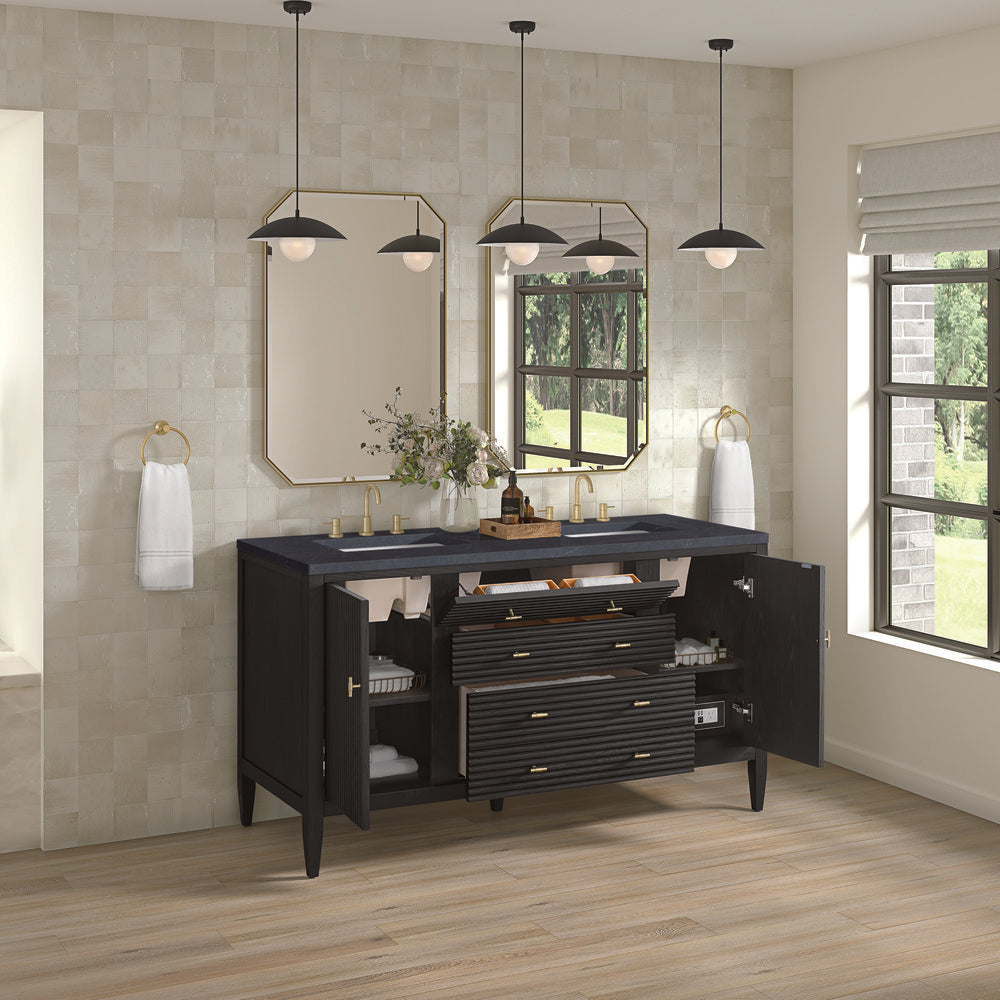 James Martin - Myrrin 60" Double Vanity, Carbon Oak w/ 3 CM Charcoal Soapstone Silestone Top - 485-V60D-CBO-3CSP view 5