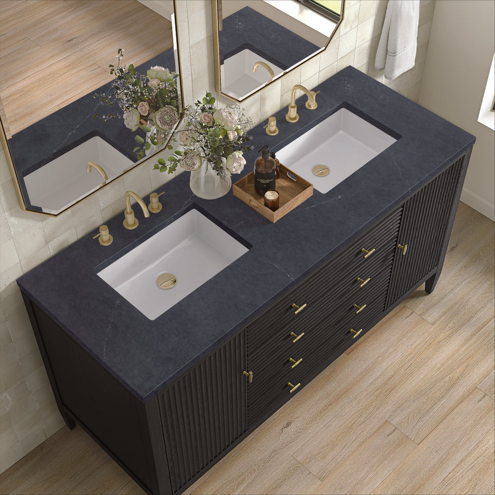 James Martin - Myrrin 60" Double Vanity, Carbon Oak w/ 3 CM Charcoal Soapstone Silestone Top - 485-V60D-CBO-3CSP view 7