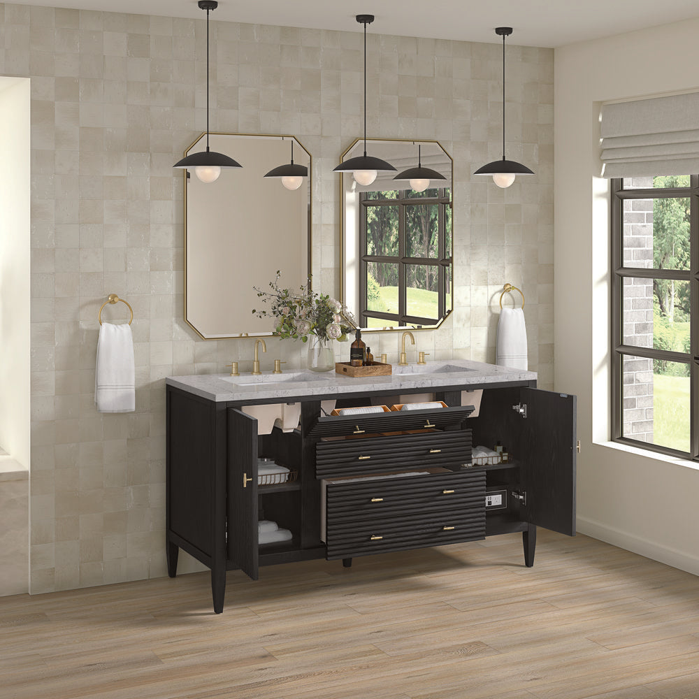 James Martin - Myrrin 60" Double Vanity, Carbon Oak w/ 3 CM Eternal Jasmine Pearl Silestone Top - 485-V60D-CBO-3EJP view 5