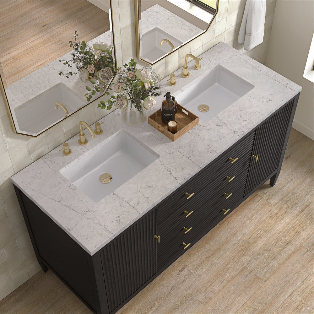 James Martin - Myrrin 60" Double Vanity, Carbon Oak w/ 3 CM Eternal Jasmine Pearl Silestone Top - 485-V60D-CBO-3EJP view 7