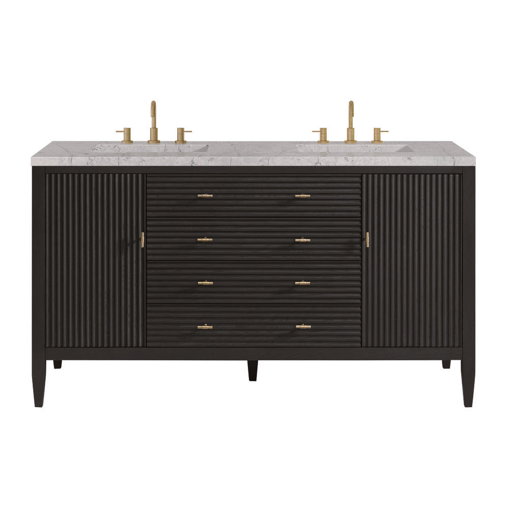 James Martin - Myrrin 60" Double Vanity, Carbon Oak w/ 3 CM Eternal Jasmine Pearl Silestone Top w/FreePower Wireless Charger - 485-V60D-CBO-FEJP view 1