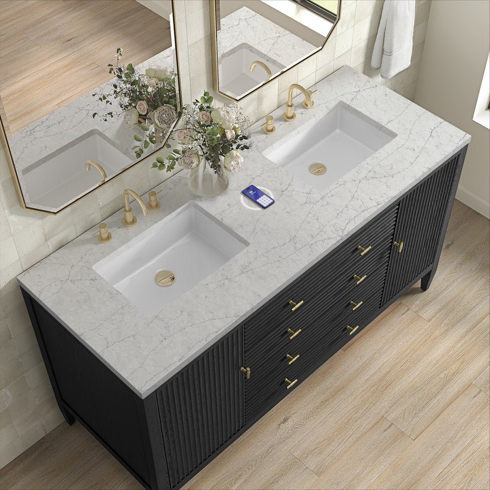 James Martin - Myrrin 60" Double Vanity, Carbon Oak w/ 3 CM Eternal Jasmine Pearl Silestone Top w/FreePower Wireless Charger - 485-V60D-CBO-FEJP view 8