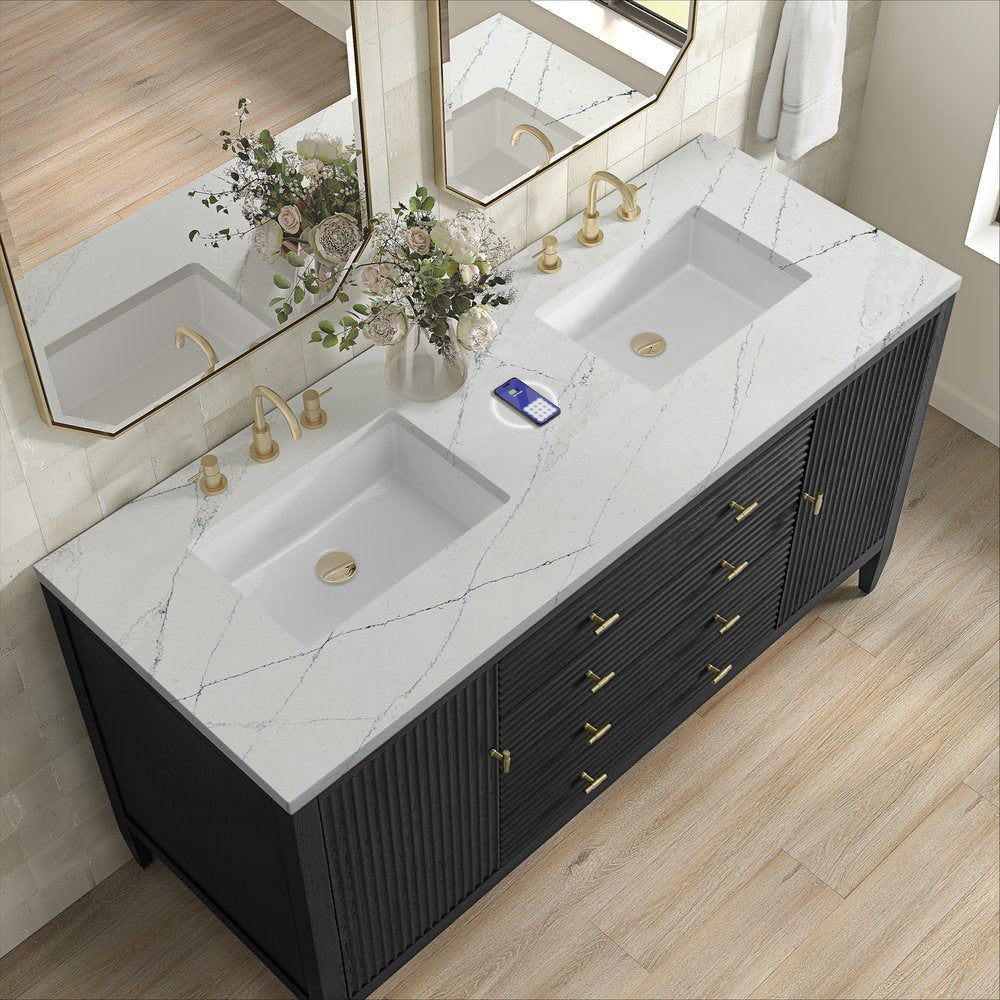 James Martin - Myrrin 60" Double Vanity, Carbon Oak w/ 3 CM Ethereal Noctis Silestone Top w/FreePower Wireless Charger - 485-V60D-CBO-FENC view 8